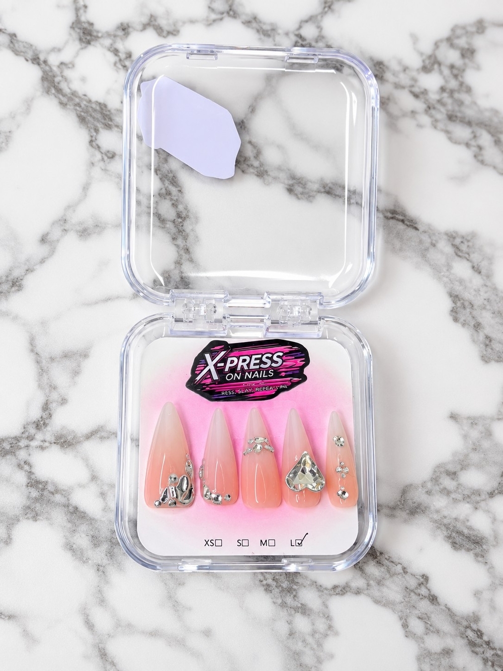 Blushing Diamonds Press-On Nail Set with Rhinestones